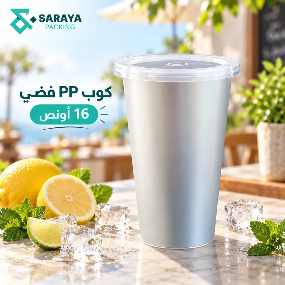 كوب بلاستيك PP فضي 16 أونص – 500 مل